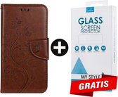 Bookcase Hoesje Vlinders Met Pasjeshouder Samsung Galaxy A20e Bruin - Gratis Screen Protector - Telefoonhoesje - Smartphonehoesje