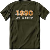 1990 Limited Edition T-Shirt | Goud - Zilver | Grappig Verjaardag en Feest Cadeau Shirt | Dames - Heren - Unisex | Tshirt Kleding Kado | - Leger Groen - XL