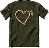 Valentijn Goud Hart T-Shirt | Grappig Valentijnsdag Cadeautje voor Hem en Haar | Dames - Heren - Unisex | Kleding Cadeau | - Leger Groen - M