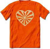 Valentijn Goud Hart T-Shirt | Grappig Valentijnsdag Cadeautje voor Hem en Haar | Dames - Heren - Unisex | Kleding Cadeau | - Oranje - M