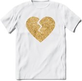 Valentijn Goud Hart T-Shirt | Grappig Valentijnsdag Cadeautje voor Hem en Haar | Dames - Heren - Unisex | Kleding Cadeau | - Wit - 3XL