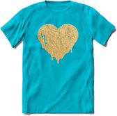 Valentijn Goud Hart T-Shirt | Grappig Valentijnsdag Cadeautje voor Hem en Haar | Dames - Heren - Unisex | Kleding Cadeau | - Blauw - 3XL