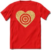 Valentijn Goud Hart T-Shirt | Grappig Valentijnsdag Cadeautje voor Hem en Haar | Dames - Heren - Unisex | Kleding Cadeau | - Rood - M