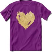 Valentijn Goud Hart T-Shirt | Grappig Valentijnsdag Cadeautje voor Hem en Haar | Dames - Heren - Unisex | Kleding Cadeau | - Paars - XXL