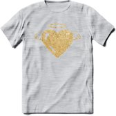 Valentijn Goud Hart T-Shirt | Grappig Valentijnsdag Cadeautje voor Hem en Haar | Dames - Heren - Unisex | Kleding Cadeau | - Licht Grijs - Gemaleerd - XXL