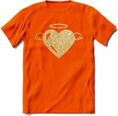 Valentijn Goud Hart T-Shirt | Grappig Valentijnsdag Cadeautje voor Hem en Haar | Dames - Heren - Unisex | Kleding Cadeau | - Oranje - 3XL