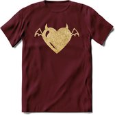 Valentijn Goud Hart T-Shirt | Grappig Valentijnsdag Cadeautje voor Hem en Haar | Dames - Heren - Unisex | Kleding Cadeau | - Burgundy - L