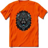 Leeuw - Dieren Mandala T-Shirt | Lichtblauw | Grappig Verjaardag Zentangle Dierenkop Cadeau Shirt | Dames - Heren - Unisex | Wildlife Tshirt Kleding Kado | - Oranje - L