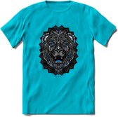 Leeuw - Dieren Mandala T-Shirt | Blauw | Grappig Verjaardag Zentangle Dierenkop Cadeau Shirt | Dames - Heren - Unisex | Wildlife Tshirt Kleding Kado | - Blauw - M