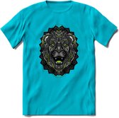 Leeuw - Dieren Mandala T-Shirt | Groen | Grappig Verjaardag Zentangle Dierenkop Cadeau Shirt | Dames - Heren - Unisex | Wildlife Tshirt Kleding Kado | - Blauw - S