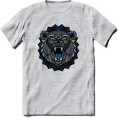 Beer - Dieren Mandala T-Shirt | Blauw | Grappig Verjaardag Zentangle Dierenkop Cadeau Shirt | Dames - Heren - Unisex | Wildlife Tshirt Kleding Kado | - Licht Grijs - Gemaleerd - 3X