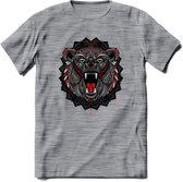 Beer - Dieren Mandala T-Shirt | Rood | Grappig Verjaardag Zentangle Dierenkop Cadeau Shirt | Dames - Heren - Unisex | Wildlife Tshirt Kleding Kado | - Donker Grijs - Gemaleerd - L