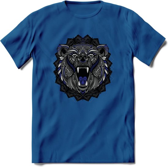 Beer - Dieren Mandala T-Shirt | Donkerblauw | Grappig Verjaardag Zentangle Dierenkop Cadeau Shirt | Dames - Heren - Unisex | Wildlife Tshirt Kleding Kado | - Donker Blauw - M