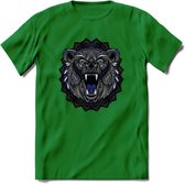 Beer - Dieren Mandala T-Shirt | Donkerblauw | Grappig Verjaardag Zentangle Dierenkop Cadeau Shirt | Dames - Heren - Unisex | Wildlife Tshirt Kleding Kado | - Donker Groen - XL