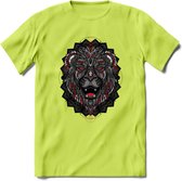 Leeuw - Dieren Mandala T-Shirt | Rood | Grappig Verjaardag Zentangle Dierenkop Cadeau Shirt | Dames - Heren - Unisex | Wildlife Tshirt Kleding Kado | - Groen - M