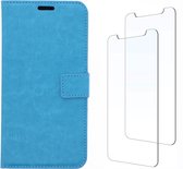 LuxeBass Samsung Galaxy S20 hoesje book case + 2 stuks Glas Screenprotector turquoise - telefoonhoes - gsm hoes - telefoonhoesjes - glas scherm - bescherming