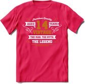 14 Jaar Legend T-Shirt | Goud - Wit | Grappig Verjaardag en Feest Cadeau Shirt | Dames - Heren - Unisex | Tshirt Kleding Kado | - Roze - XXL