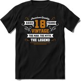 18 Jaar Legend T-Shirt | Goud - Wit | Grappig Verjaardag en Feest Cadeau Shirt | Dames - Heren - Unisex | Tshirt Kleding Kado | - Zwart - L