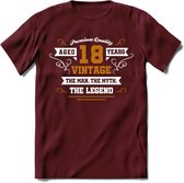 18 Jaar Legend T-Shirt | Goud - Wit | Grappig Verjaardag en Feest Cadeau Shirt | Dames - Heren - Unisex | Tshirt Kleding Kado | - Burgundy - XXL