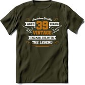 39 Jaar Legend T-Shirt | Goud - Wit | Grappig Verjaardag en Feest Cadeau Shirt | Dames - Heren - Unisex | Tshirt Kleding Kado | - Leger Groen - S