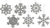 6x Kersthangers/kerstornamenten zilveren sneeuwvlokken 10 cm - Kerstboomversiering - Kerstversiering hangers
