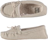 Apollo - Sloffen dames - Moccasin vilt look - Beige - Maat 39/40 - Pantoffels dames - Sloffen dames maat 39 - Pantoffels - Sloffen