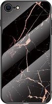 Mobigear Hoesje geschikt voor Apple iPhone 7 Telefoonhoesje Gehard Glas | Mobigear Marble Glass Backcover | iPhone 7 Case | Back Cover - Zwart