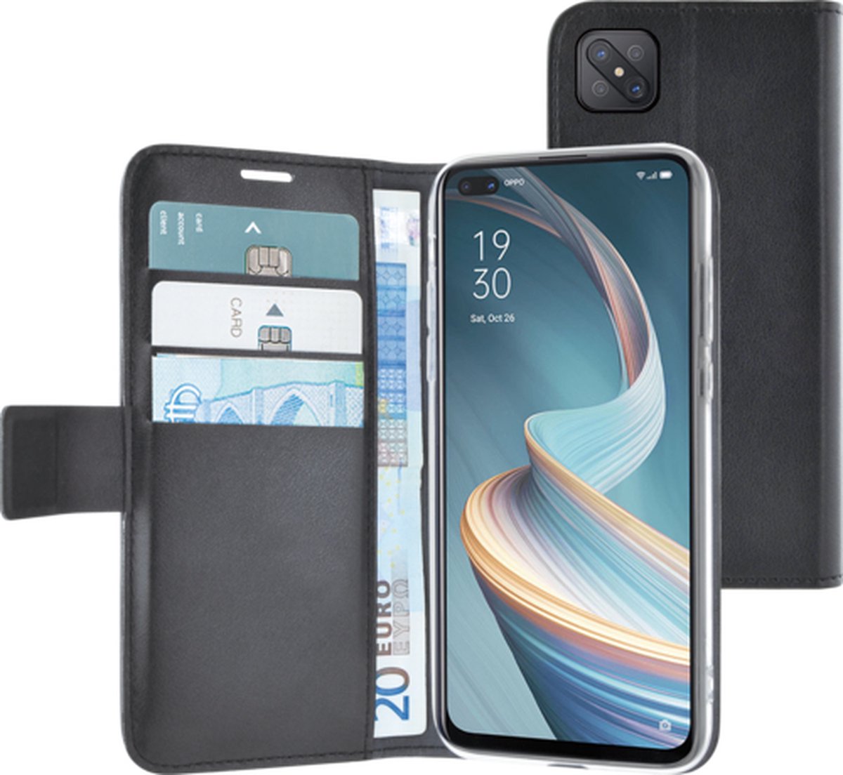 Azuri walletcase - magnetic closure & 3 cardslots - zwart - Oppo Reno 4 Z