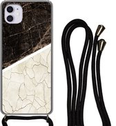 Hoesje met koord Geschikt voor iPhone 12 - Marmer print - Structuur - Abstract - Siliconen - Crossbody - Backcover met Koord - Telefoonhoesje met koord - Hoesje met touw