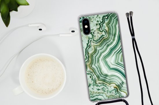 Coque avec cordon iPhone XS - Pierres naturelles - Vert - Roches et minéraux - Siliconen - Bandoulière - Coque arrière avec cordon - Coque pour téléphone avec cordon - Coque avec corde