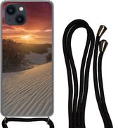 Hoesje met koord Geschikt voor iPhone 13 Mini - Zonsondergang bij het Nederlandse strand - Siliconen - Crossbody - Backcover met Koord - Telefoonhoesje met koord - Hoesje met touw