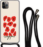 Hoesje met koord Geschikt voor iPhone 11 Pro Max - Bloemen - Klaproos - Patronen - Siliconen - Crossbody - Backcover met Koord - Telefoonhoesje met koord - Hoesje met touw