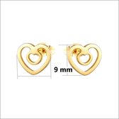 Aramat jewels ® - Goudkleurige zweerknopjes hart in hart oorbellen chirurgisch staal 9mm