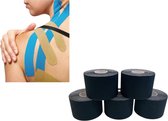 Bodybow - Kinesiology Tape Zwart 5 m x 5 cm - 5 stuks -  Kinesio tape -  Cure tape -  Sporttape -