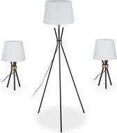 Relaxdays driepoot lamp - set van 3 - tripod lamp - 1 vloerlamp en 2 tafellampen - retro