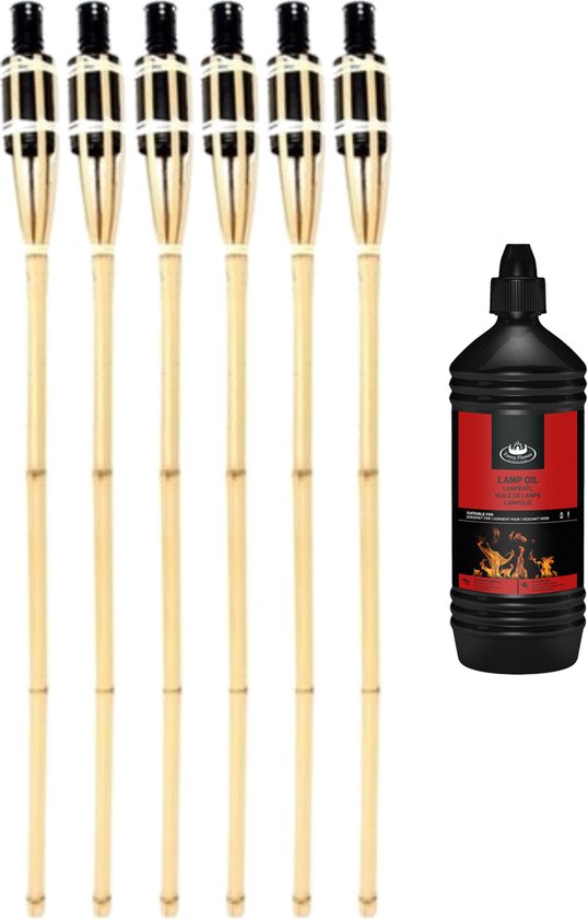 Aufun bamboe tuinfakkel, set van 24 bamboe fakkels, oliefakkels voor buiten, buitenfakkels met vervangingslont, olielamp pad licht, hoogte: 90 cm