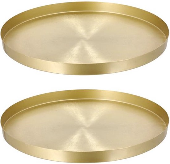 Set van 2x stuks rond kaarsenbord/kaarsenplateau mat goud metaal 30 cm - Onderborden voor kaarsen op tafel