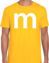 Letter M verkleed/ carnaval t-shirt geel voor heren - M en M carnavalskleding / feest shirt kleding / kostuum M