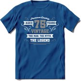 75 Jaar Legend T-Shirt | Zilver - Wit | Grappig Verjaardag en Feest Cadeau | Dames - Heren - Unisex | Kleding Kado | - Donker Blauw - M