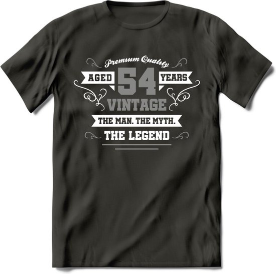 54 Jaar Legend T-Shirt | Zilver - Wit | Grappig Verjaardag en Feest Cadeau | Dames - Heren - Unisex | Kleding Kado | - Donker Grijs - XL