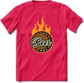 Bierdopje T-Shirt | Bier Kleding | Feest | Drank | Grappig Verjaardag Cadeau | - Roze - L