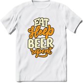 Eat Sleep Beer Repeat T-Shirt | Bier Kleding | Feest | Drank | Grappig Verjaardag Cadeau | - Wit - XL