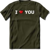 I Love You - Valentijn T-Shirt | Grappig Valentijnsdag Cadeautje voor Hem en Haar | Dames - Heren - Unisex | Kleding Cadeau | - Leger Groen - L