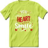 You Make My Heart Smile - Valentijn T-Shirt | Grappig Valentijnsdag Cadeautje voor Hem en Haar | Dames - Heren - Unisex | Kleding Cadeau | - Groen - XL