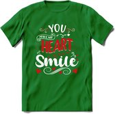 You Make My Heart Smile - Valentijn T-Shirt | Grappig Valentijnsdag Cadeautje voor Hem en Haar | Dames - Heren - Unisex | Kleding Cadeau | - Donker Groen - XXL