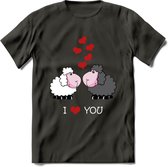 I Love You - Valentijn T-Shirt | Grappig Valentijnsdag Cadeautje voor Hem en Haar | Dames - Heren - Unisex | Kleding Cadeau | - Donker Grijs - L