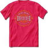 1980 The One And Only T-Shirt | Goud - Zilver | Grappig Verjaardag  En  Feest Cadeau | Dames - Heren | - Roze - XL