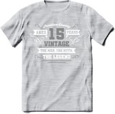 15 Jaar Legend T-Shirt | Zilver - Wit | Grappig Verjaardag en Feest Cadeau | Dames - Heren - Unisex | Kleding Kado | - Licht Grijs - Gemaleerd - S