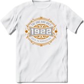 1922 The One And Only T-Shirt | Goud - Zilver | Grappig Verjaardag En Feest Cadeau | Dames - Heren | - Wit - M