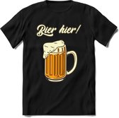 Bier Hier! T-Shirt | Bier Kleding | Feest | Drank | Grappig Verjaardag Cadeau | - Zwart - XL